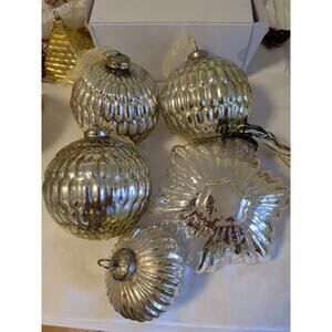 90s XL Pottery Barn Mercury Glass Kugel Christmas Ornaments Silver